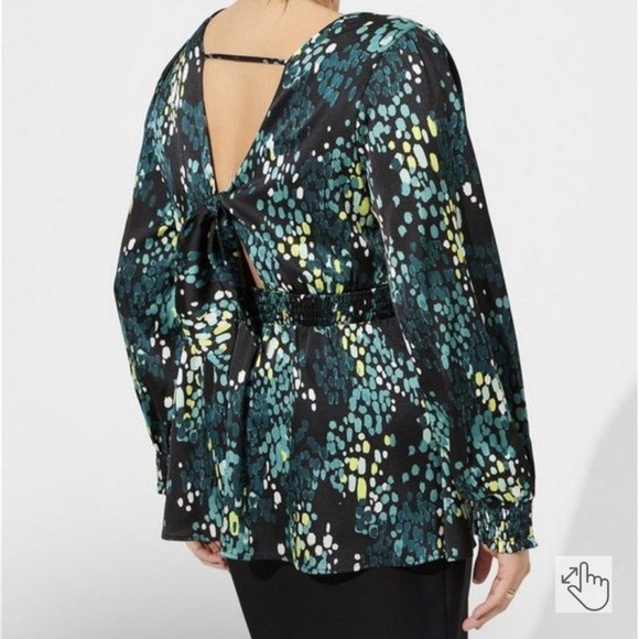 Torrid Satin Surplice Tie Cut Out Back Long Sleeve Blouse - Picture 2 of 8